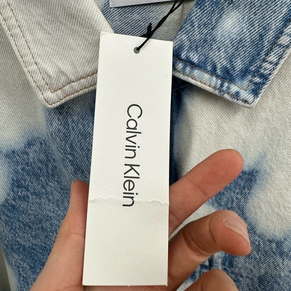Calvin Klein Blue Big Sky Denim Shirt Jacket Shacket Tie Dye Size M - Picture 7 of 9